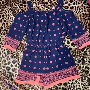 Blue and coral girls romper